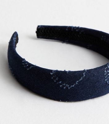 Bright Blue Distressed Denim Padded Headband New Look