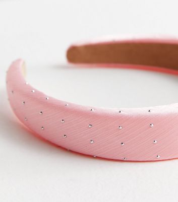 Pink Satin Padded Diamante Headband New Look