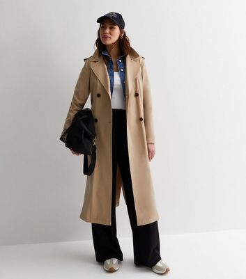 Tall Stone Belted Longline Trench Coat New Look