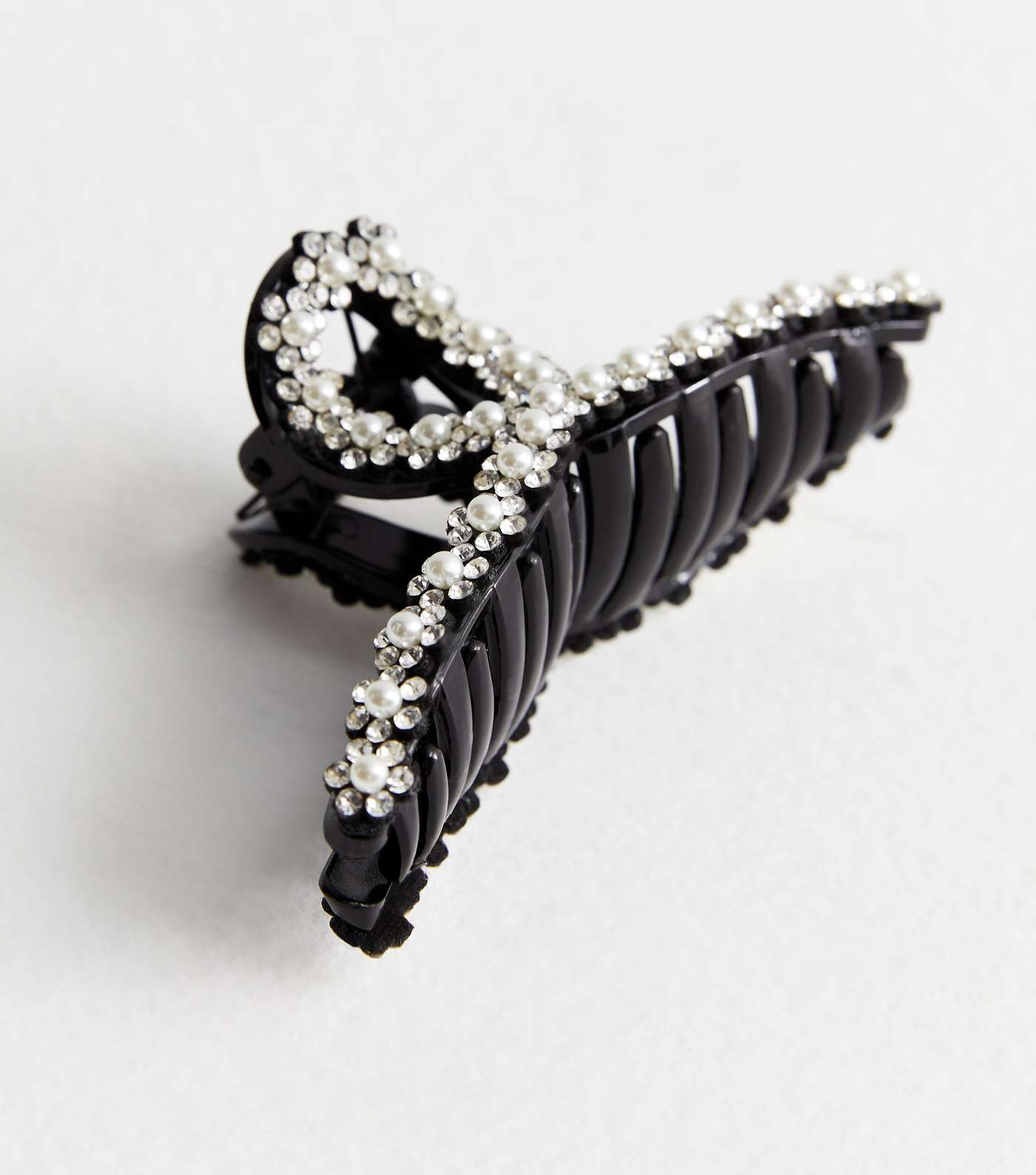 Black Diamante Flower Bulldog Claw Hair Clip Image 2