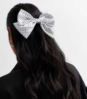 White Spot Bow Hair Slide