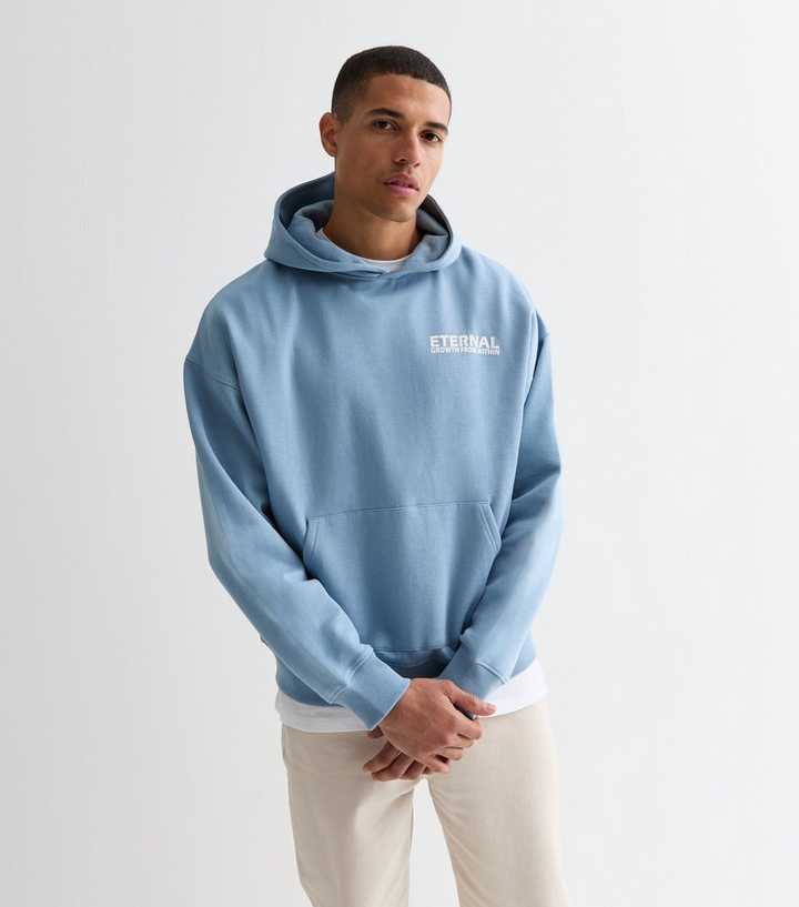 Men's Graphic Hoodie - 'Normal Isn't Coming Back' Print, Oversized Fit, Long Sleeve Pullover Hoodie In E-Blue, X-Large