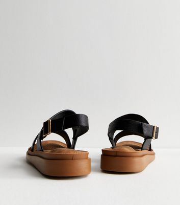 Black Leather-Look Part Footbed Sandals