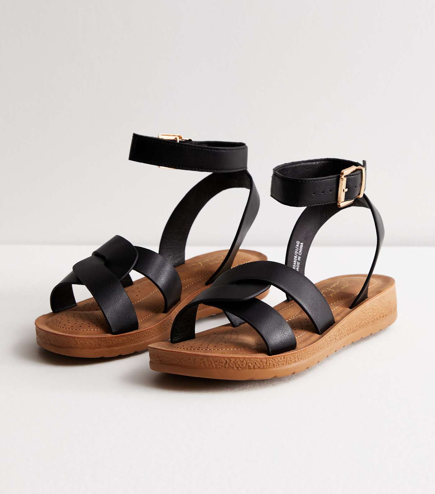 Wide Fit Black Leather-Look 2 Part Footbed Sandals Image 3