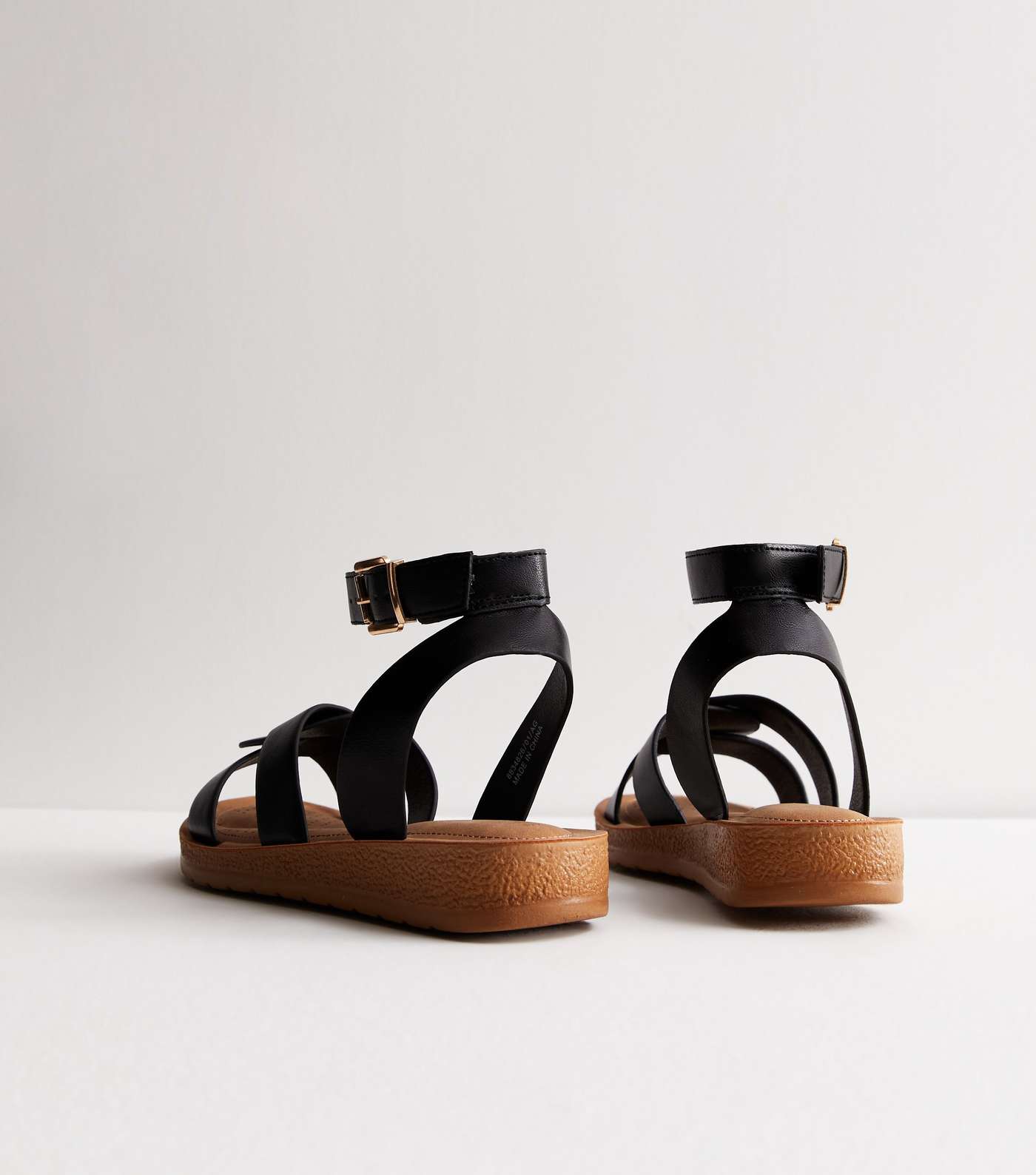 Wide Fit Black Leather-Look 2 Part Footbed Sandals Image 5