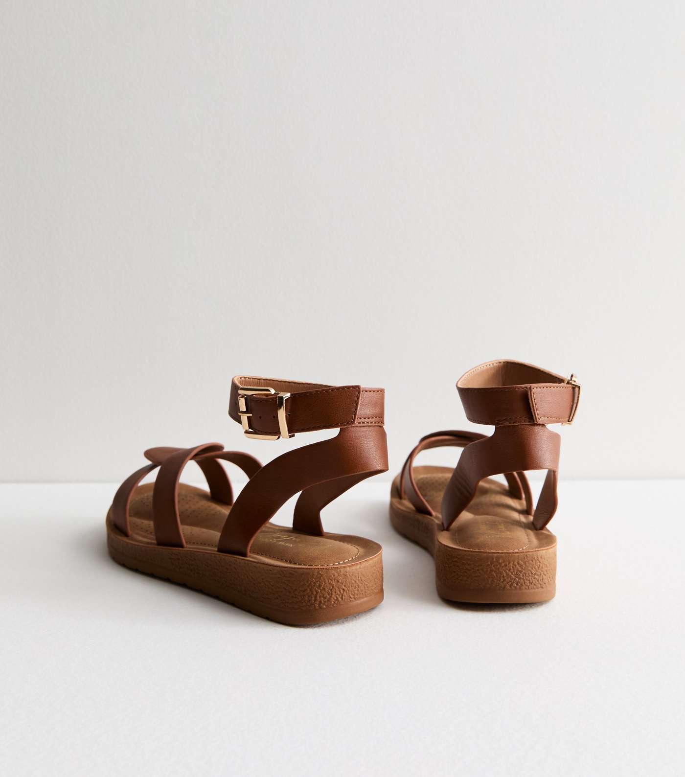 Wide Fit Tan Leather-Look 2 Part Footbed Sandals Image 3