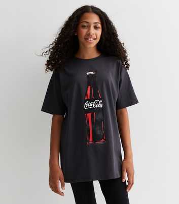 Girls Dark Grey Cotton Coca Cola Logo Oversized T-Shirt