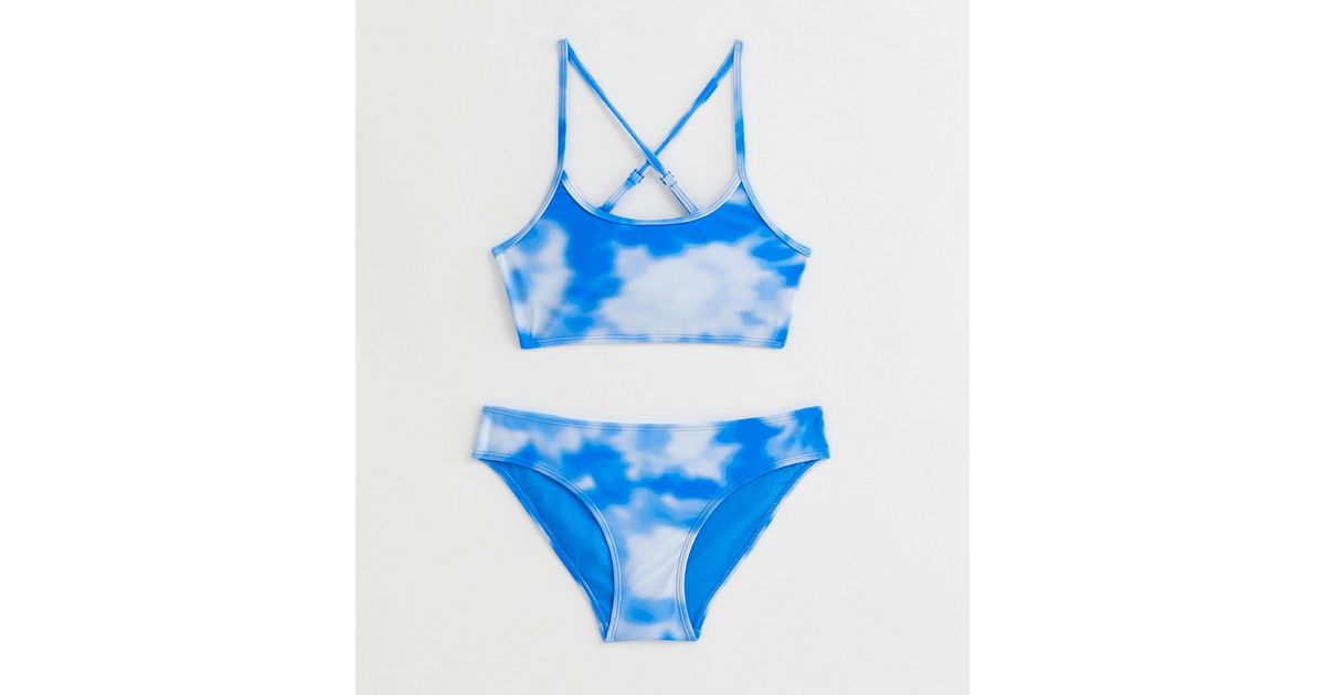 Sexy Tie-Dye Pattern Printing Scoop Neck Bikini three piece suit QAJ27