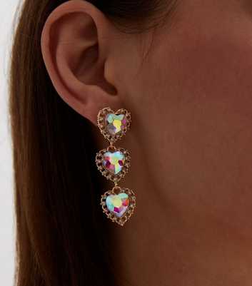 Multicoloured Diamanté Heart Drop Earrings