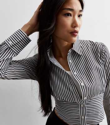 Dark Grey Stripe Poplin Crop Shirt