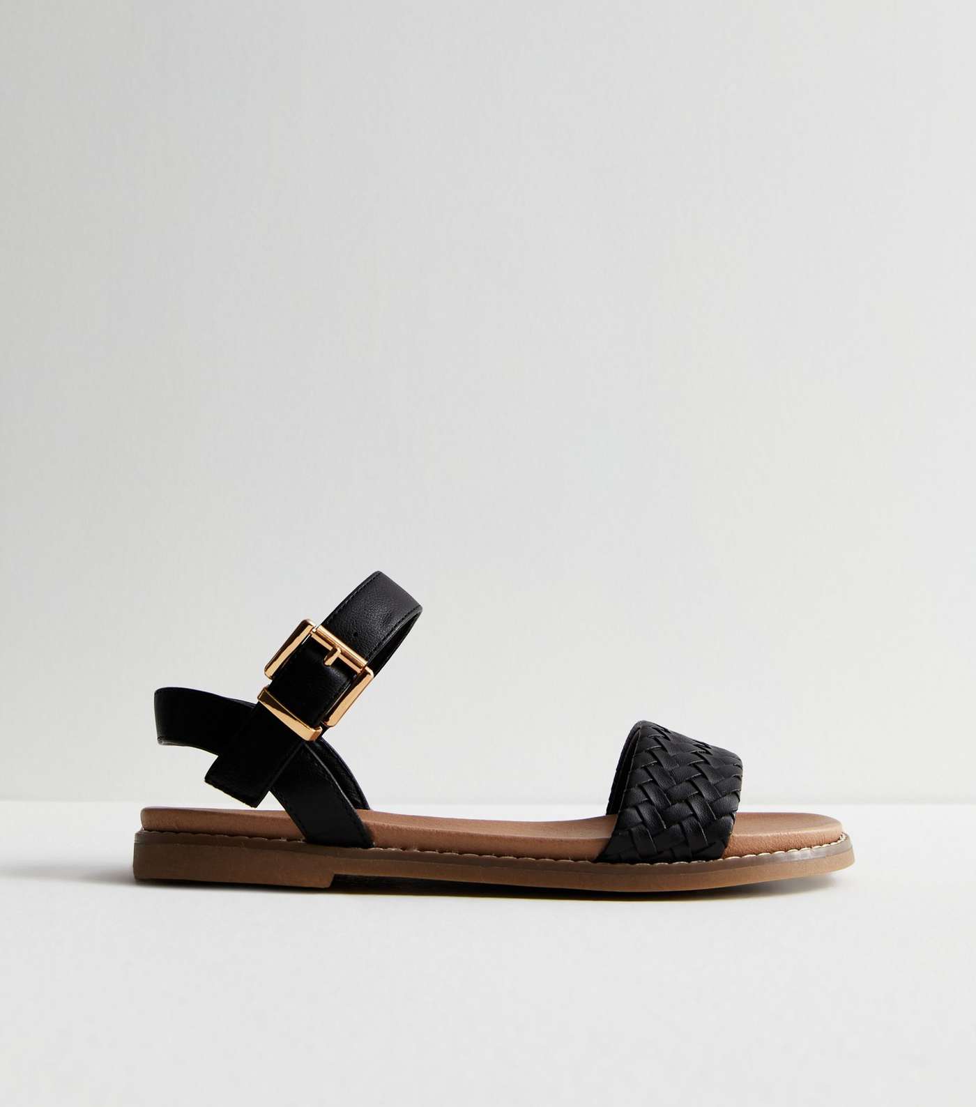 Black Leather-Look Woven 2 Part Sandals Image 3