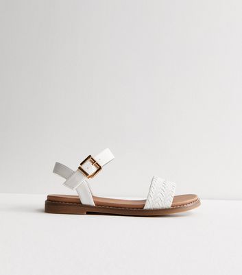 White Leather-Look Woven 2 Part Sandals New Look