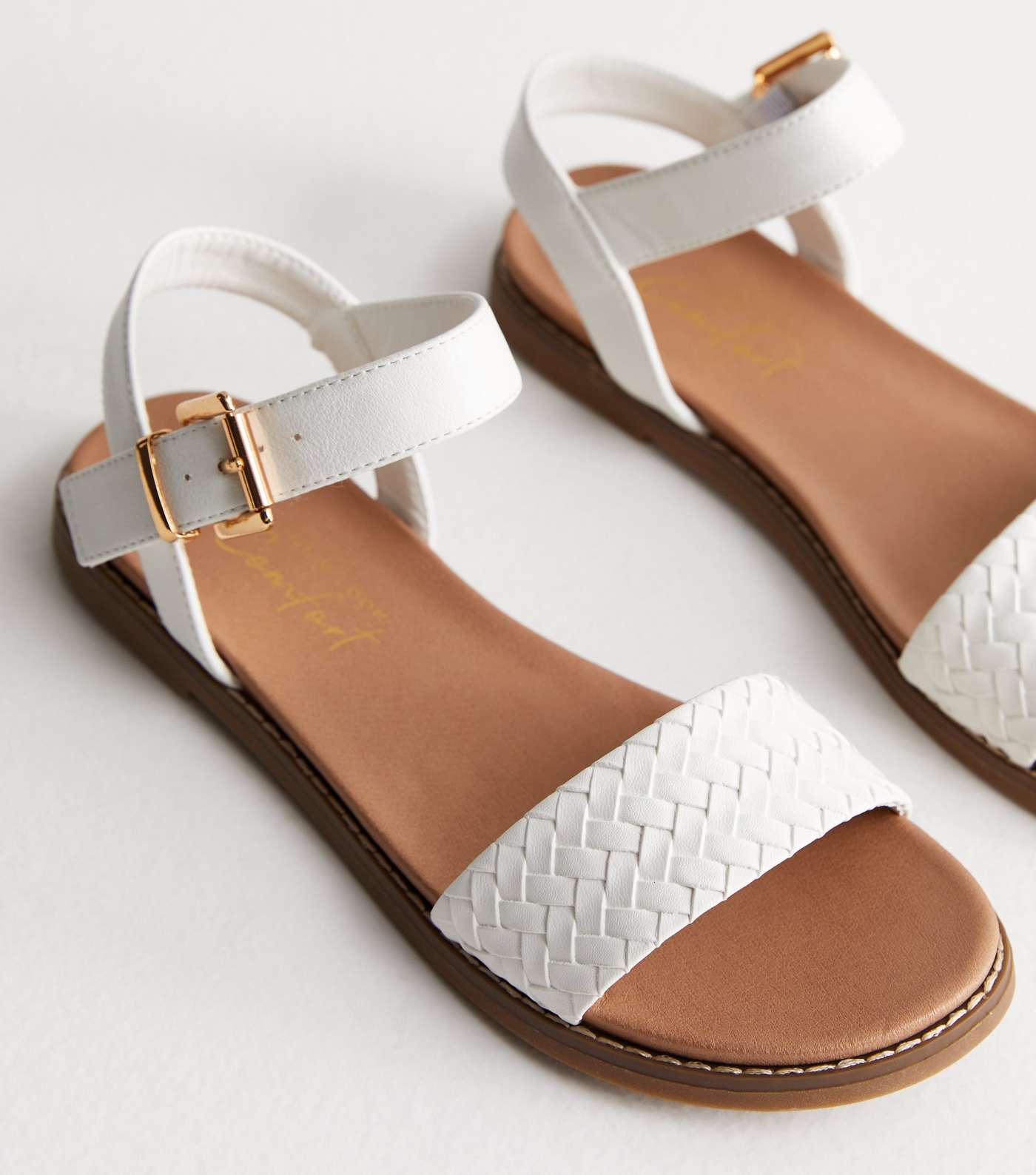 White Leather-Look Woven 2 Part Sandals Image 4