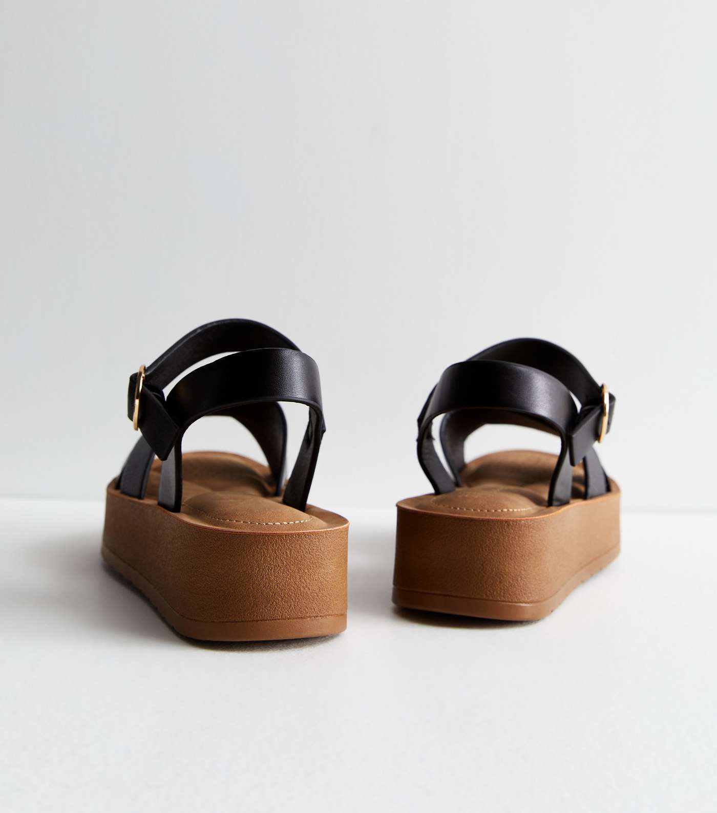 Wide Fit Black Cross Strap Flatform Sandals Image 4