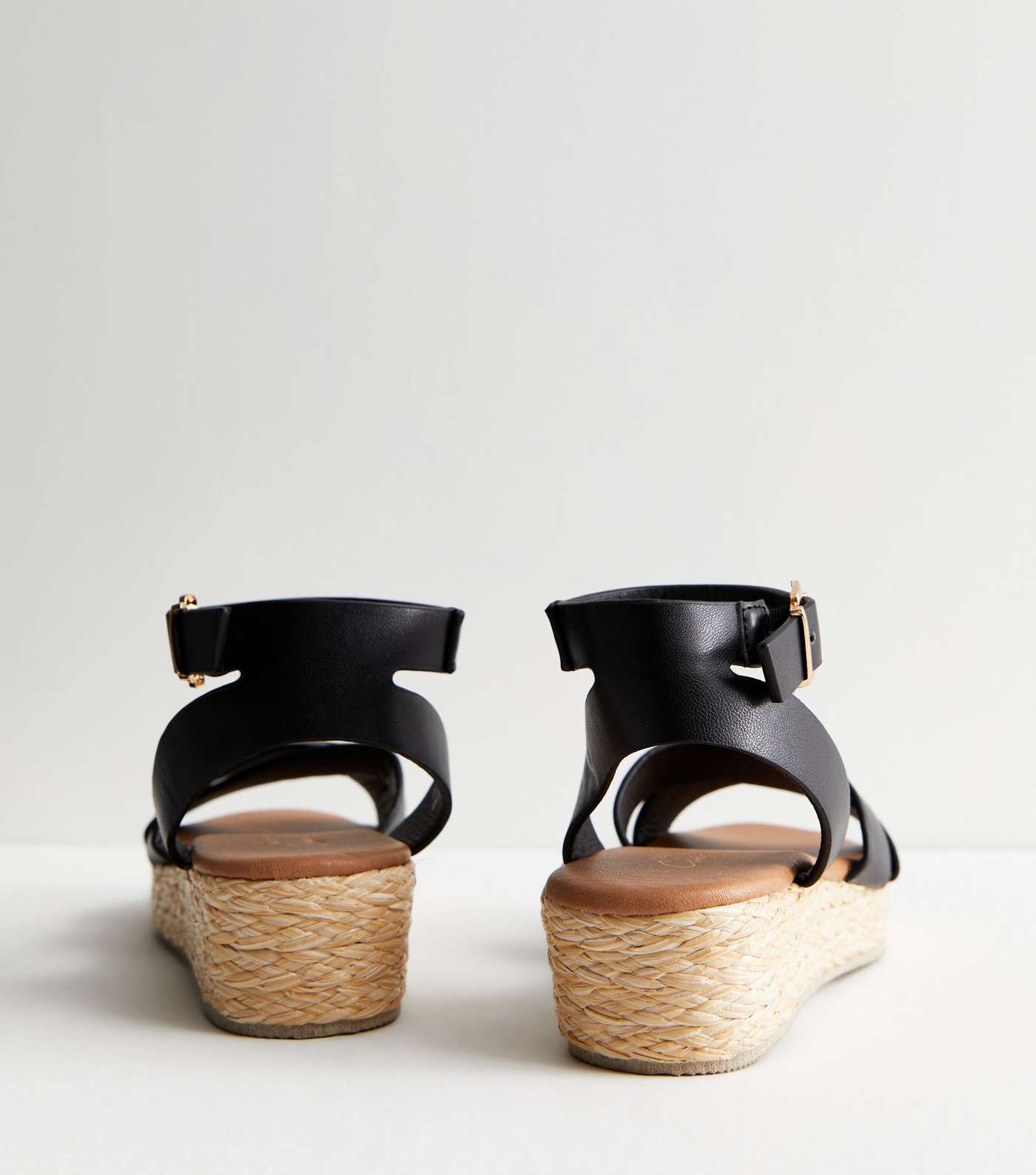 Black Leather-Look 2 Part Flatform Espadrille Sandals Image 4