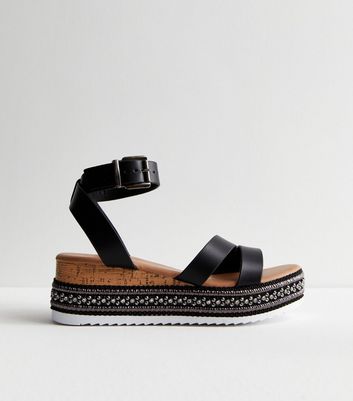 Black leather flatform sandals hot sale