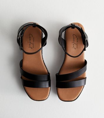Black Leather-Look Embellished Flatform Sandals New Look