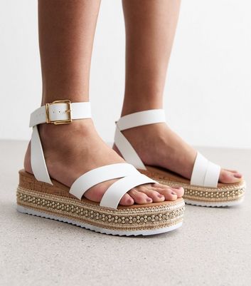 Womens white clearance leather sandals uk