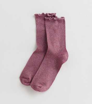 Mid Pink Glitter Frill Socks
