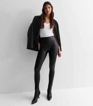 Only Tall coated high waisted leggings in black