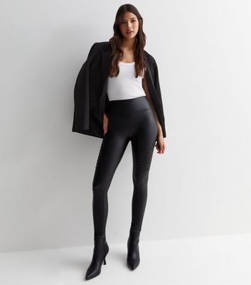 Cameo Rose Black Coated Leather-Look Leggings | New Look