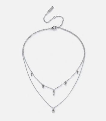 Freedom Silver Diamante Charm Layered Necklace New Look