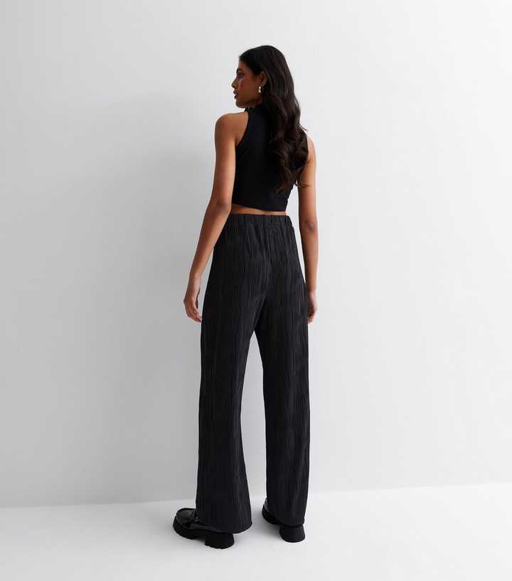 Black Wide Leg High Waisted Cargo Trousers