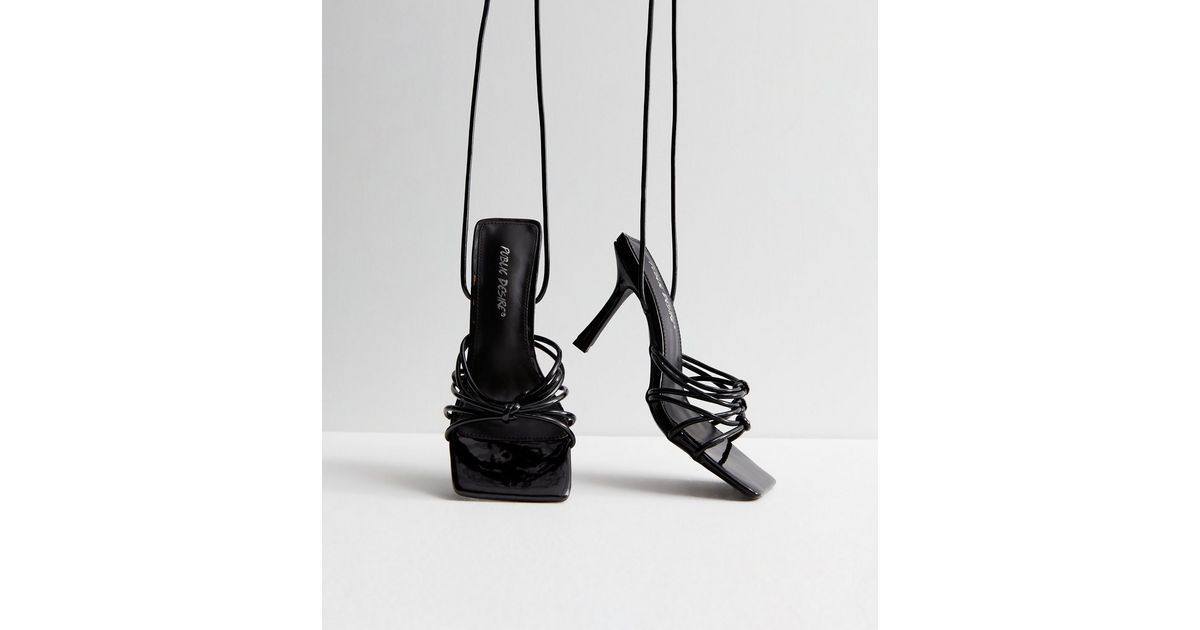 public desire classy black tie up heeled shoes