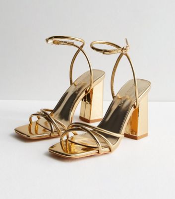 Public Desire Gold Strappy Block Heeled Sandals New Look