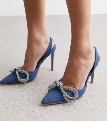 Women's Pointed Toe Solid Denim High Heel Pumps With Bowknot | SHEIN USA