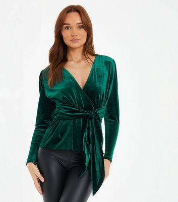 Quiz green velvet wrap hot sale dress