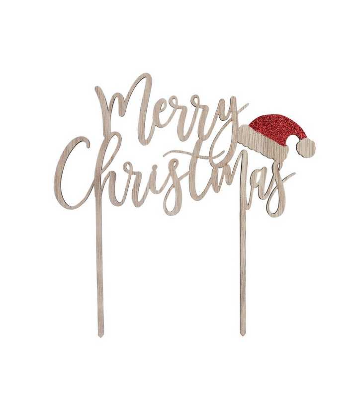 Hootyballoo Rust Wooden Christmas Cake Topper