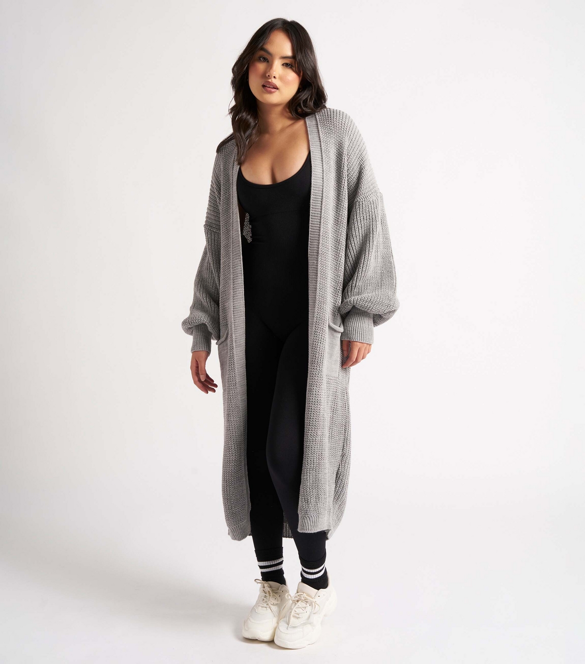 Women's Grey Chunky Knit Long Oversized Cardigan Urban Bliss New Look