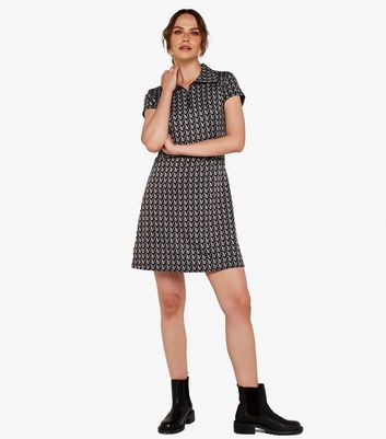 Apricot Light Grey Geometric Print Zip Collar Mini Dress New Look