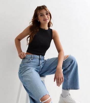 Girls Black Ribbed Crop Tank Top | New Look