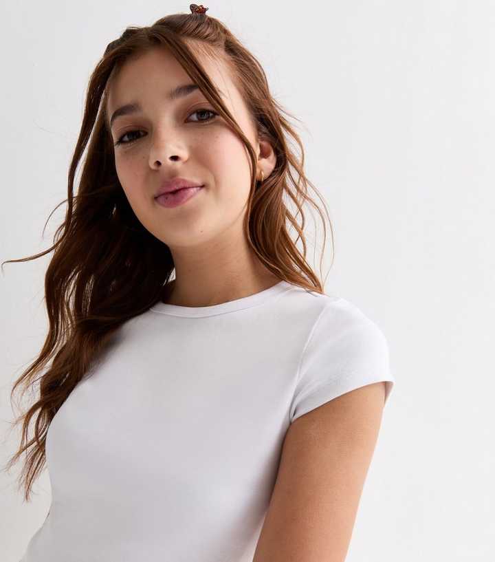 Girls White Cap Sleeve Crop Top 