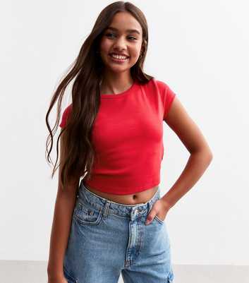 Girls Red Cap Sleeve Crop Top 