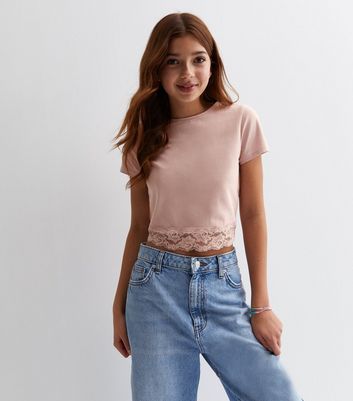 Girls Pink Lace Hem Top New Look