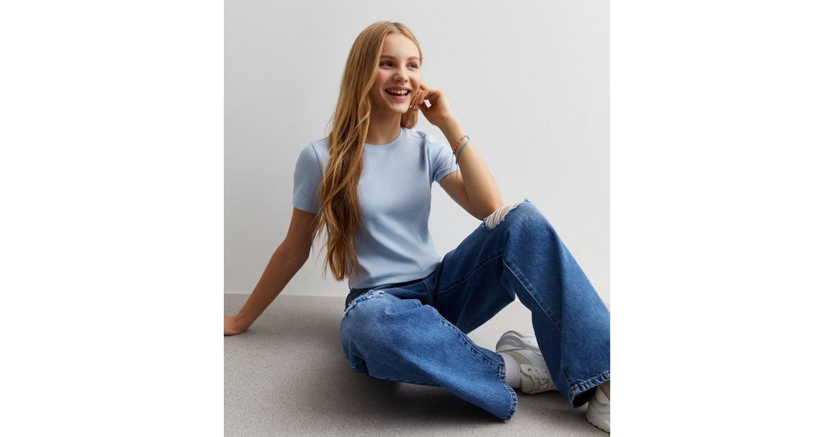 Girls Cotton Blue Ribbed Top main image 0