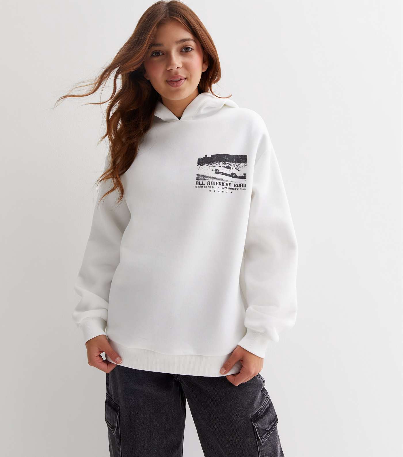 Girls Off White Freedom Highway Front and Back Logo Hoodie Image 3