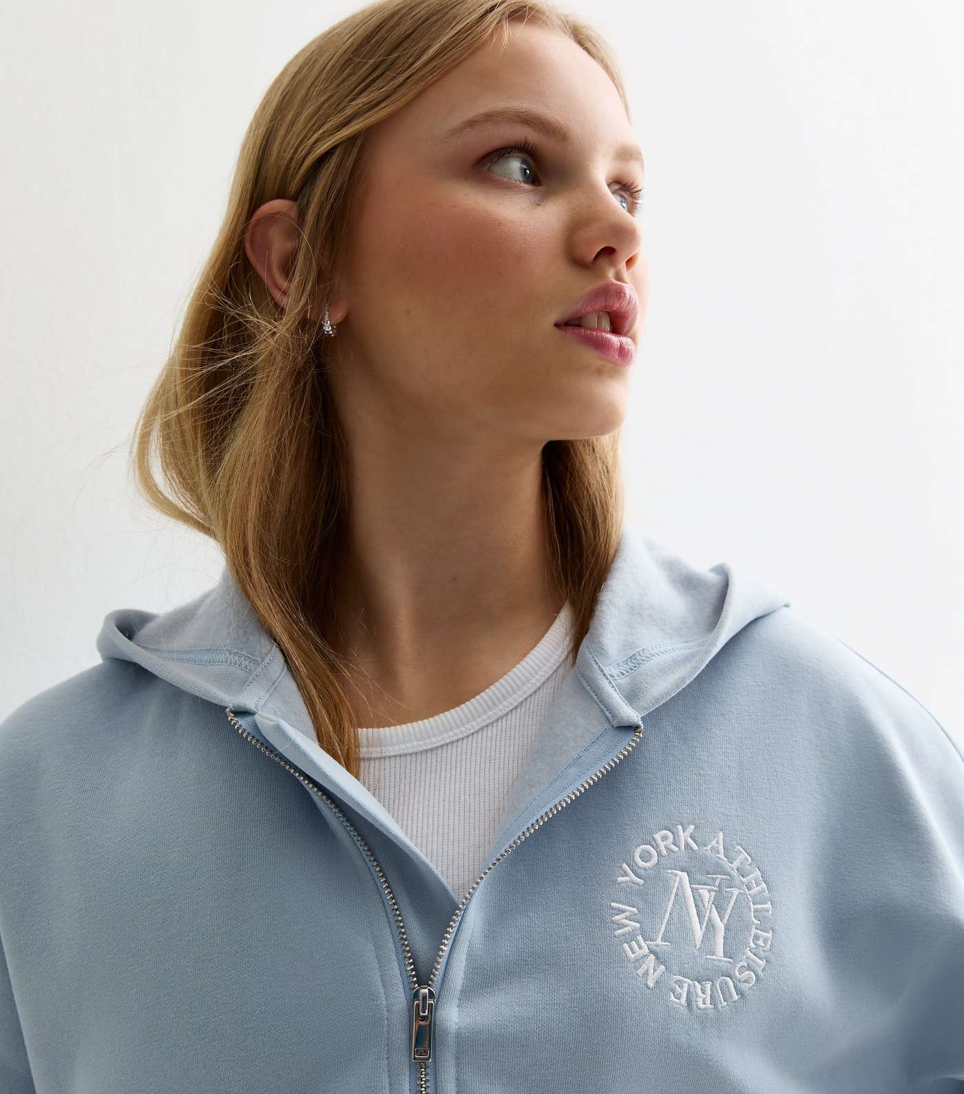 Girls Pale Blue NY Embroidered Crop Hoodie