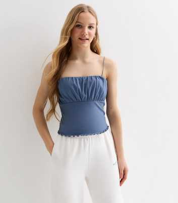Girls Blue Ribbed Ruched Cami