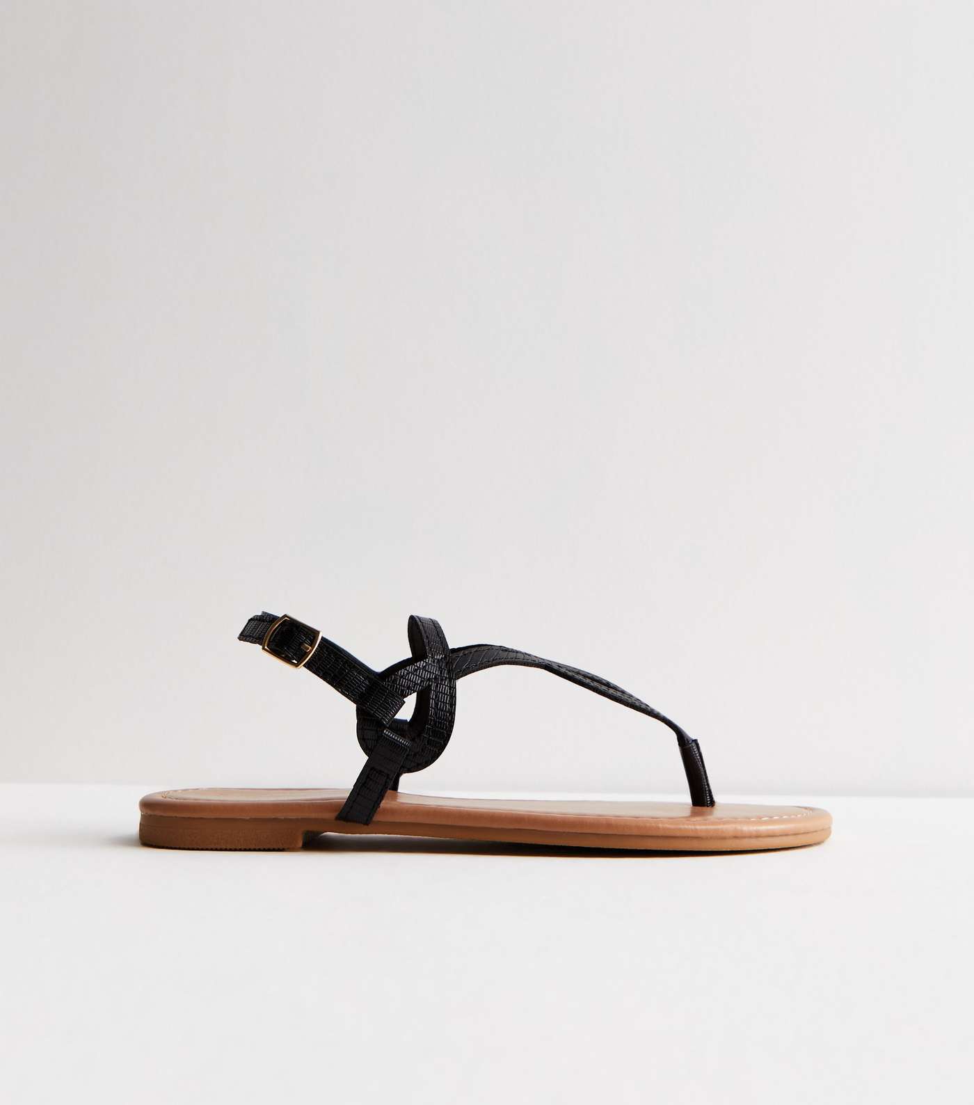 Black Leather-Look Twist Toe Post Sandals Image 3