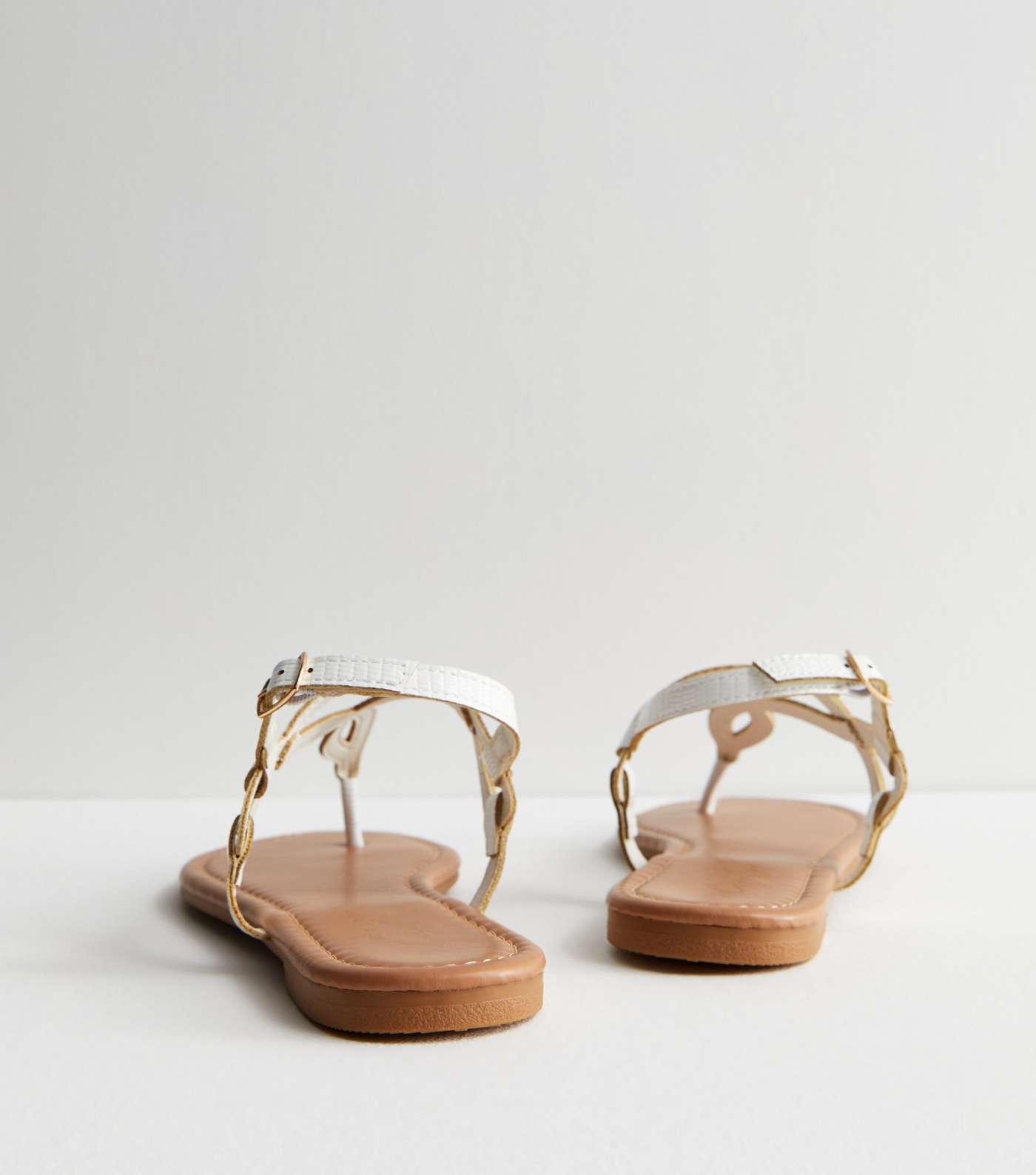 White Leather-Look Twist Toe Post Sandals Image 4