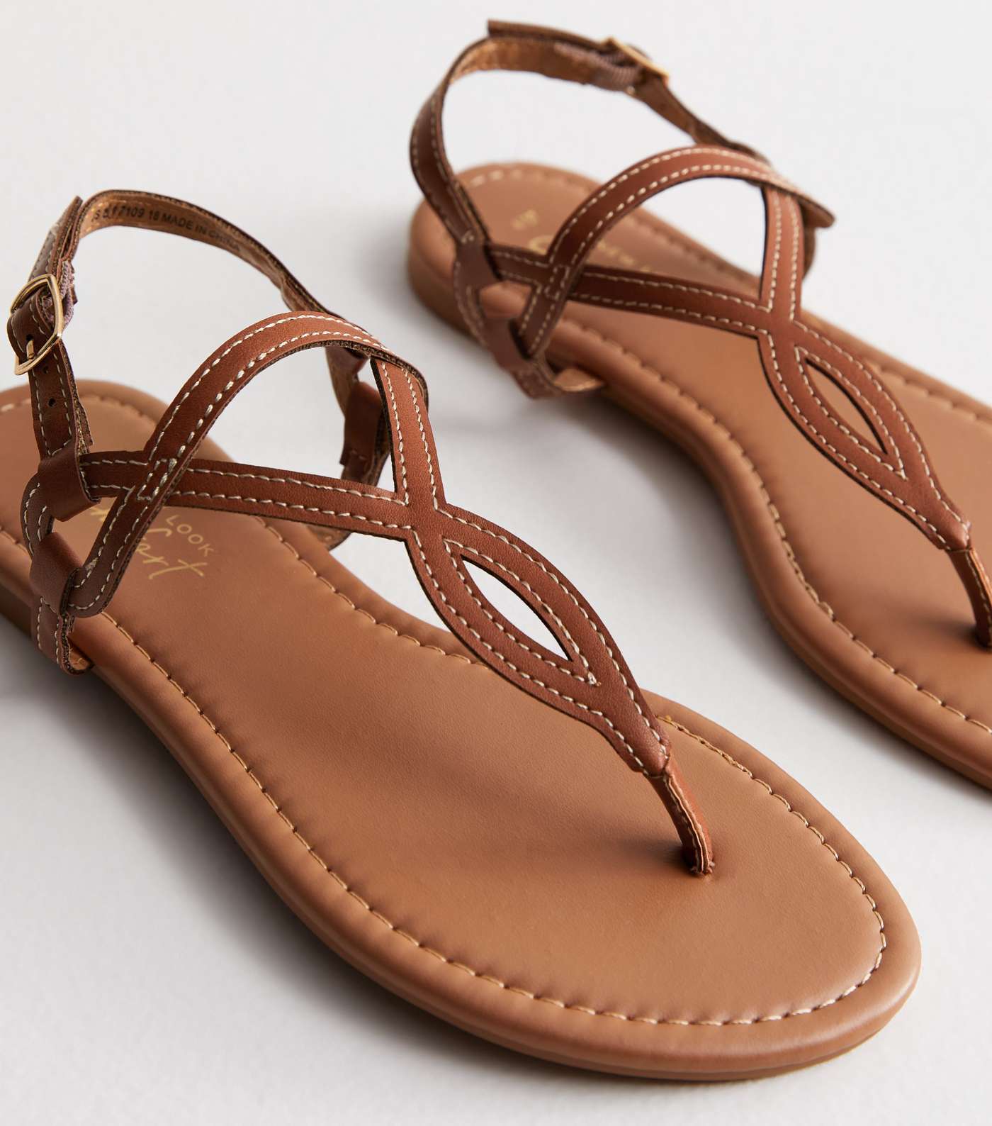 Tan Leather-Look Twist Toe Post Sandals Image 4