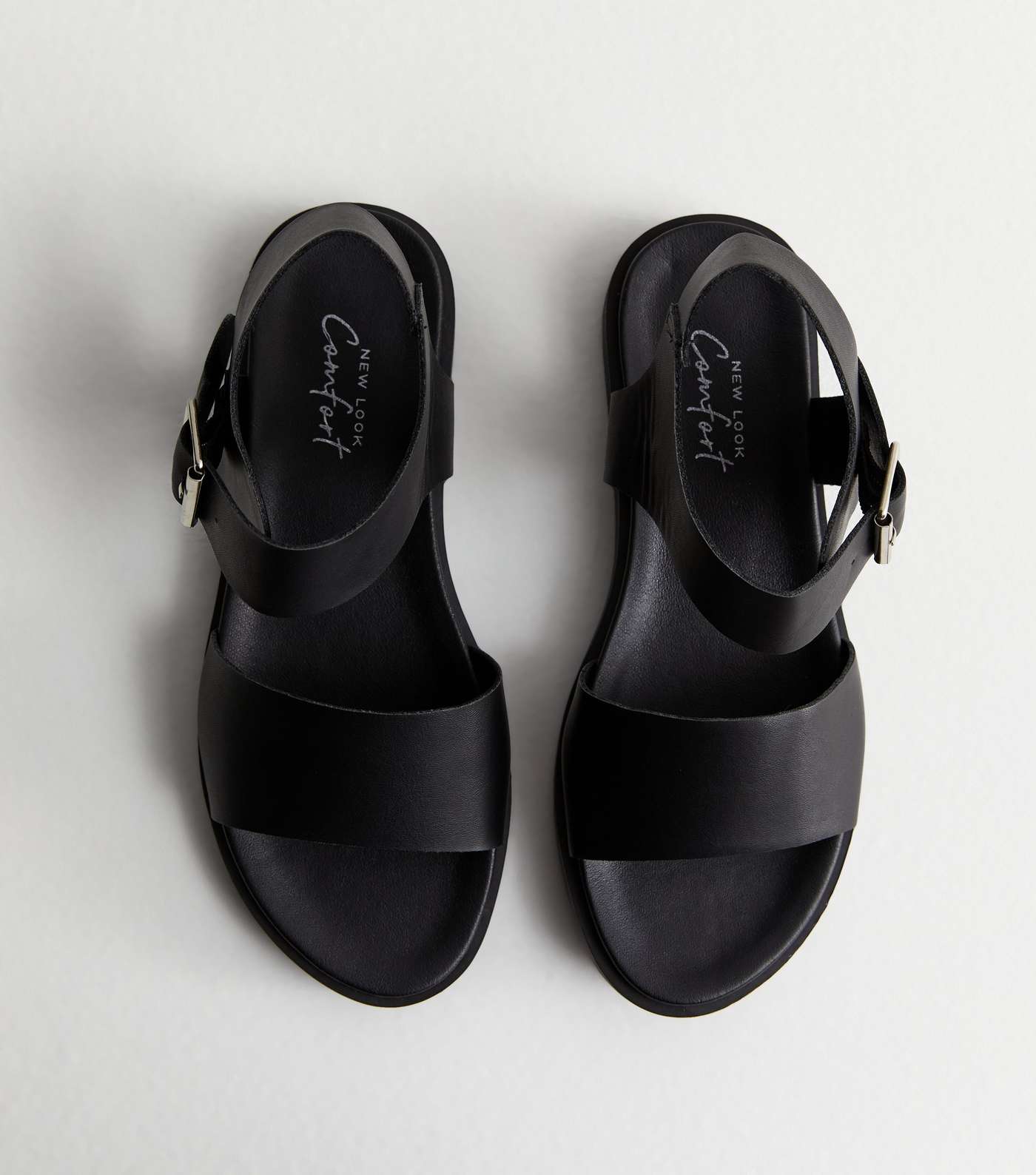 Black Leather-Look Buckle Strap Sandals | New Look