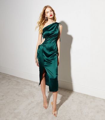 Green silk one shoulder sale dress