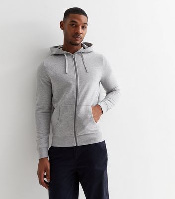 Grey Marl Zip Up Hoodie New Look