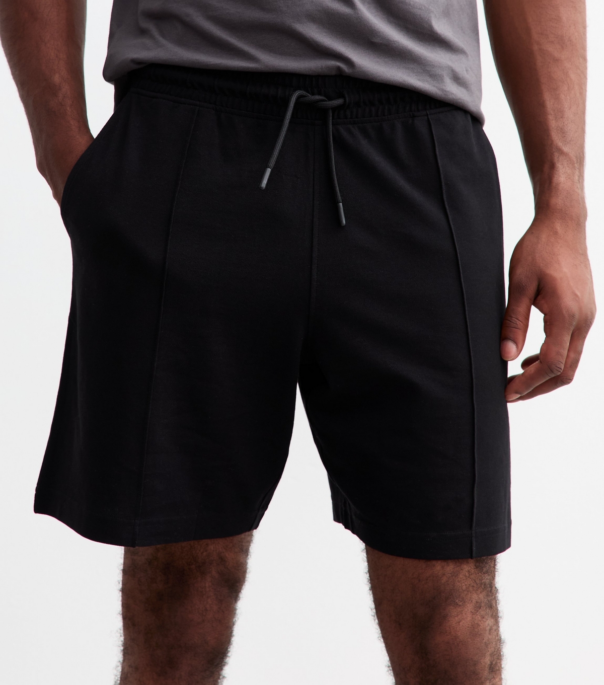 Men's Black Relaxed Fit Cotton Pintuck Drawstring Shorts New Look