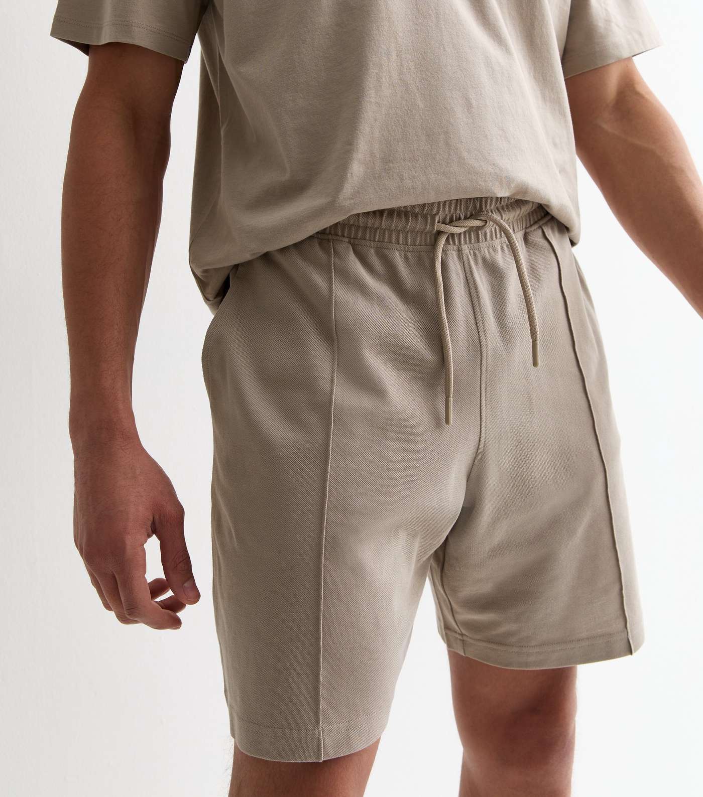 Light Brown Relaxed Fit Cotton Pintuck Drawstring Shorts Image 2